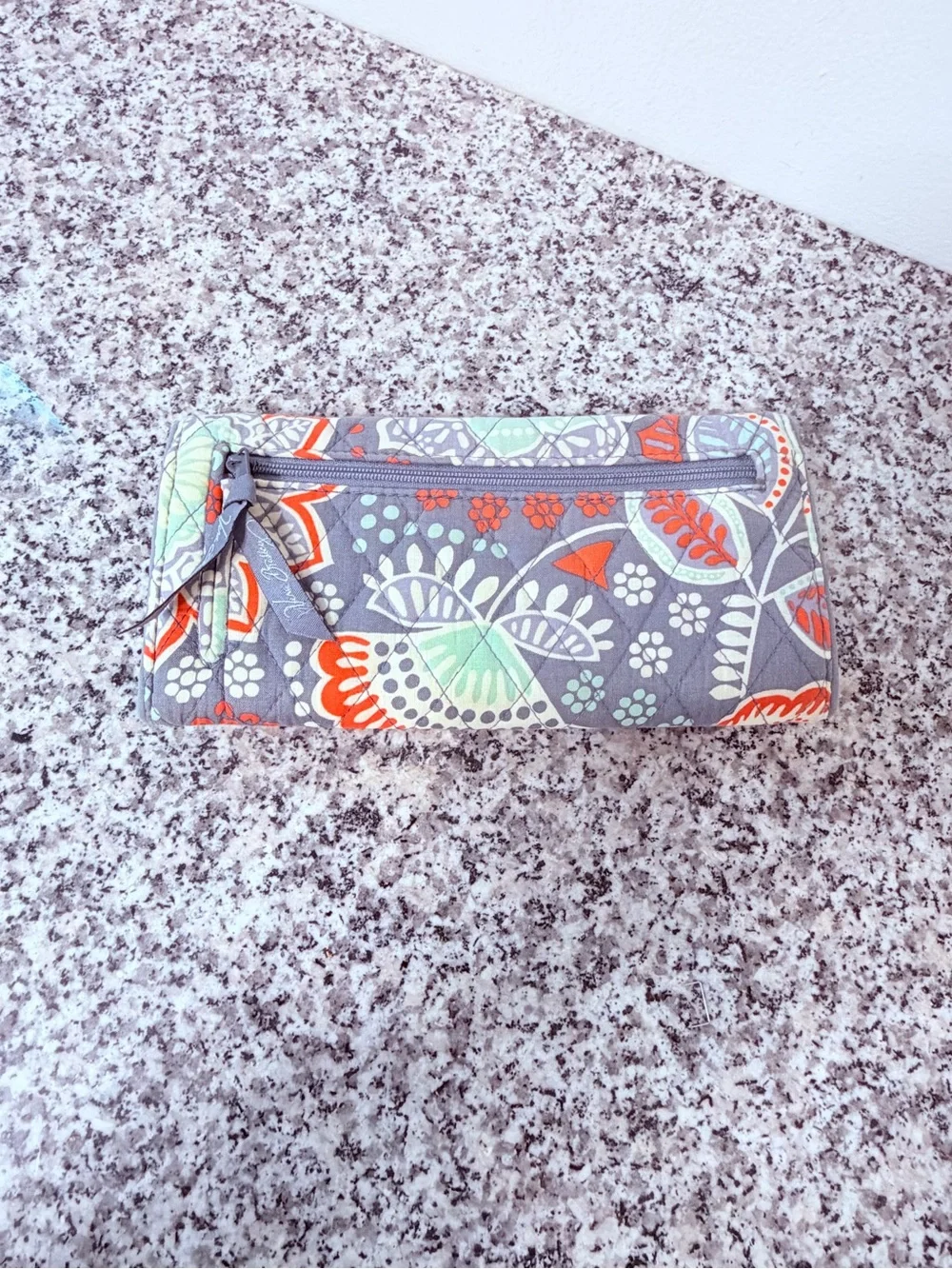 Vera Bradley Floral Quilted Wallet and Coin Purse Set in Gray and Orange - Picture 6 of 13